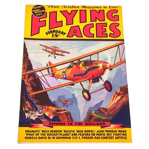 Flying Aces Magazine February 1937 Arch Whitehouse Joe Archibald Schomburg Cover - Picture 1 of 6